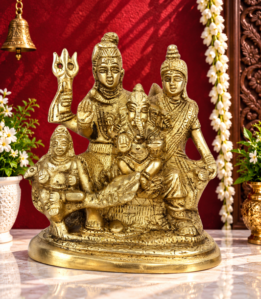 Brassaura® Brass Shiv Parivar Statue with Traditional Handcrafted Finish | Pure Superfine Brass Handcrafted Murti | Brass Statue for Home Temple, Pooja Room | Height 5 Inches | Weight 1 Kg