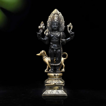 ब्रासोरा® वृंदावन वेणुगोपाल कृष्ण पीतल की प्रतिमा मोर के साथ | एंटीक नीला और सुनहरा रंग | ऊँचाई 20 इंच