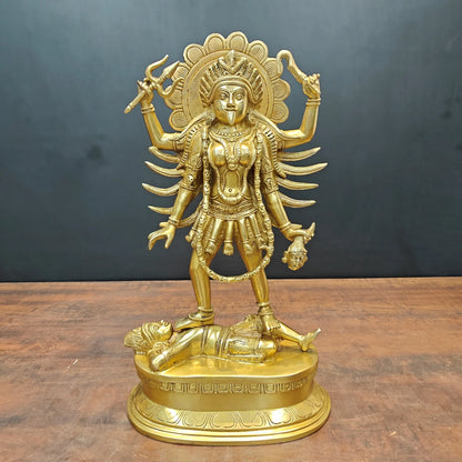 ब्रासोरा® वृंदावन वेणुगोपाल कृष्ण पीतल की प्रतिमा मोर के साथ | एंटीक नीला और सुनहरा रंग | ऊँचाई 20 इंच