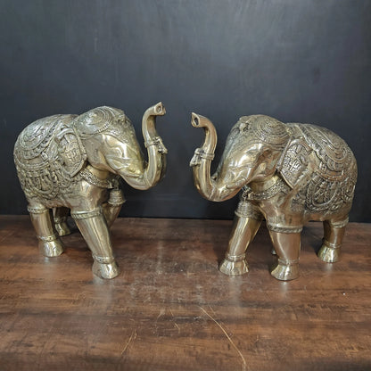 Brassaura® Pair of Decorative Brass Elephants | Symbol of Strength, Prosperity & Good Fortune | Height 22 Inches & Weight 70 Kgs