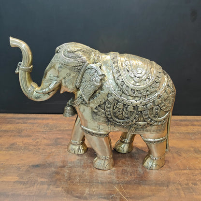 Brassaura® Brass Elephant Statue | Handcrafted Decorative Elephant Showpiece | Premium Solid Brass Home Décor, Living Room, Office, Entrance & Vastu Décor | Height 22 Inches | 35 Kg