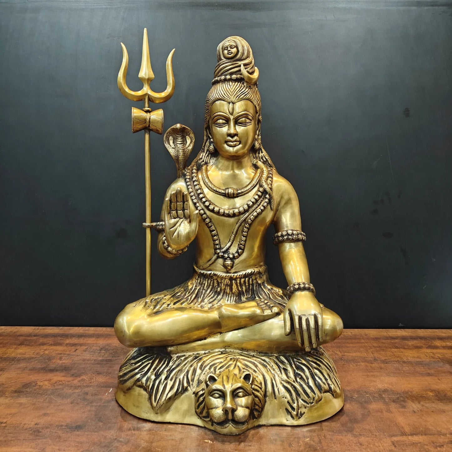 Brassaura® Brass Meditating Lord Shiva Statue | Traditional Shiva Murti with Trishul | Sacred Brass Sculpture for Home Temple, Spiritual Décor & Meditation Spaces | 34 Inches | 35 Kg