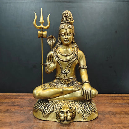 Brassaura® Brass Meditating Lord Shiva Statue | Traditional Shiva Murti with Trishul | Sacred Brass Sculpture for Home Temple, Spiritual Décor & Meditation Spaces | 34 Inches | 35 Kg
