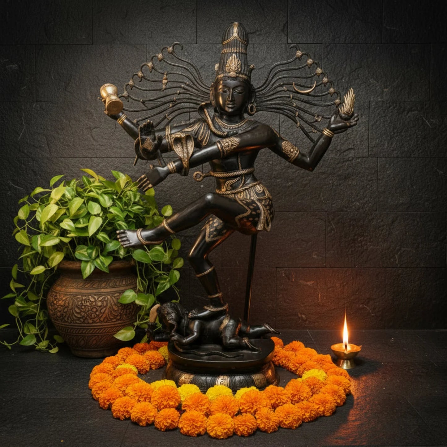 ब्रासोरा® वृंदावन वेणुगोपाल कृष्ण पीतल की प्रतिमा मोर के साथ | एंटीक नीला और सुनहरा रंग | ऊँचाई 20 इंच