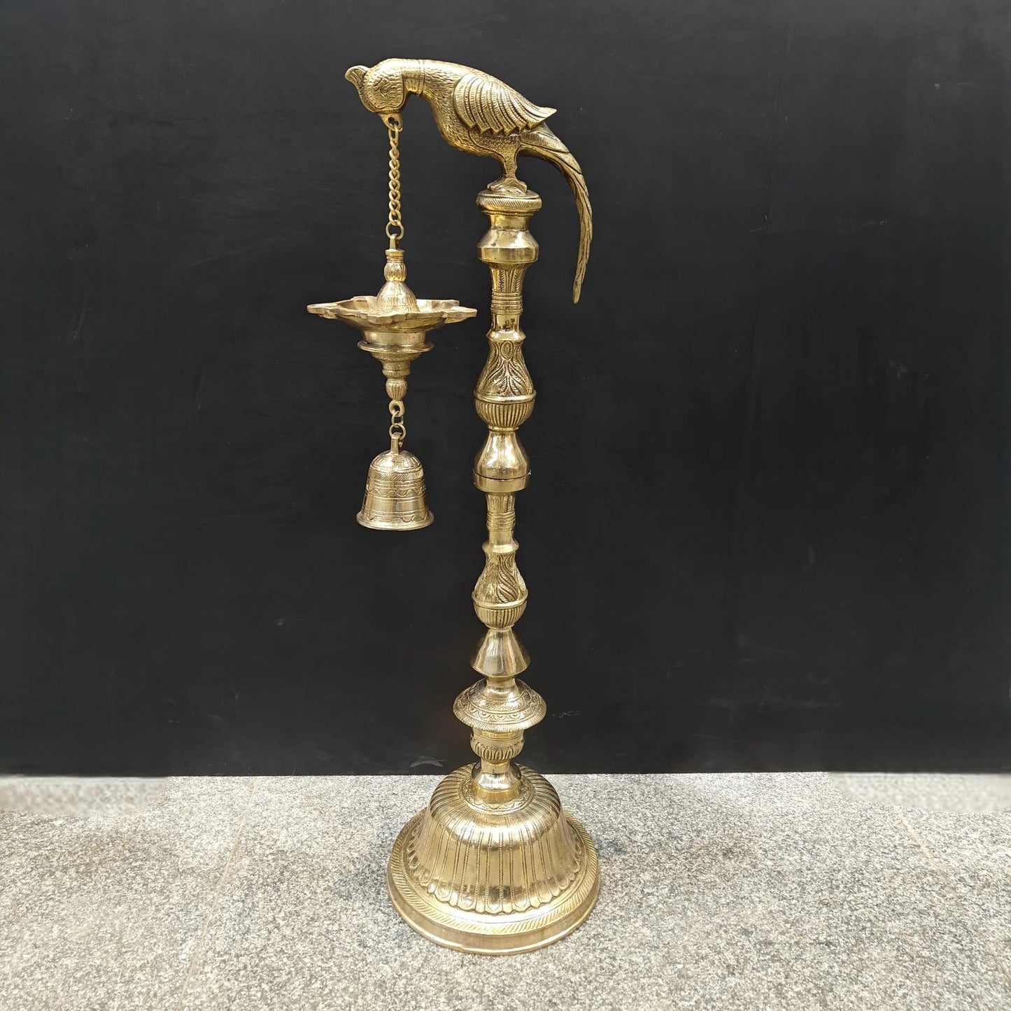 Brassaura® Brass Hanging Oil Lamp with Bird | Traditional Deepam Diya for Home Temple, Pooja Room & Spiritual Décor | 38 Inches | 16.5 Kg