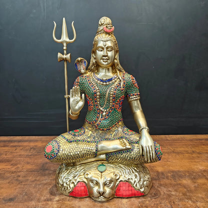Brassaura® Handmade Brass Meditating Lord Shiva Idol | Shiv Shankar Murti for Home Temple, Living Room & Spiritual Décor | Height 24 Inches | 17.5 Kg