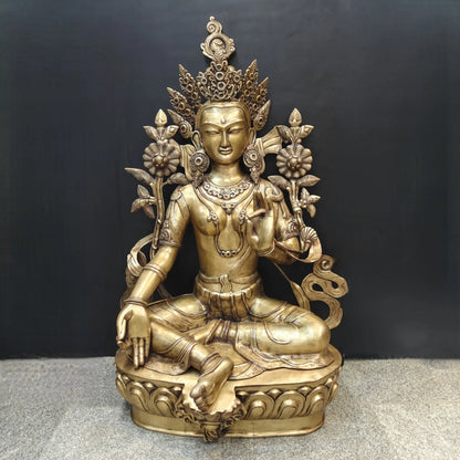 Brassaura® Brass White Tara Statue | Tibetan Buddhist Goddess of Compassion & Longevity | Handcrafted Brass Idol for Meditation, Spiritual Décor & Sacred Spaces | 62 Inches | 145 Kg