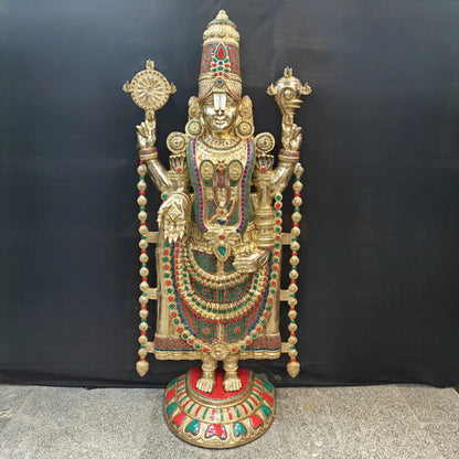 Brassaura® Brass Lord Balaji Venkateswara Idol with Meenakari Work | Handcrafted Tirupati Balaji Murti for Home Temple, Spiritual Décor & Gifting | 70 Inches | 112 Kg