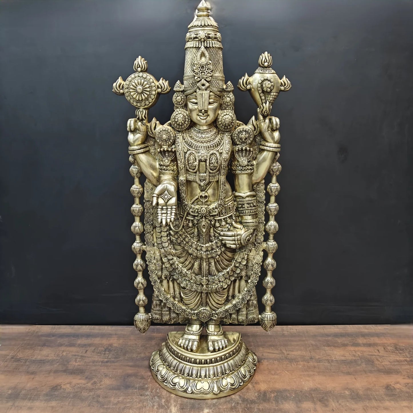 Brassaura® Tirupati Balaji Brass Statue | Sacred Handcrafted Temple Sculpture | Height 47 Inches & Weight 43 Kgs