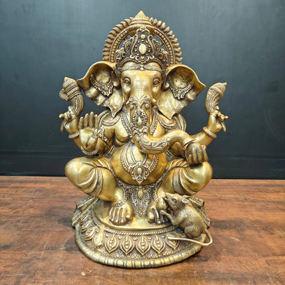 ब्रासोरा® वृंदावन वेणुगोपाल कृष्ण पीतल की प्रतिमा मोर के साथ | एंटीक नीला और सुनहरा रंग | ऊँचाई 20 इंच