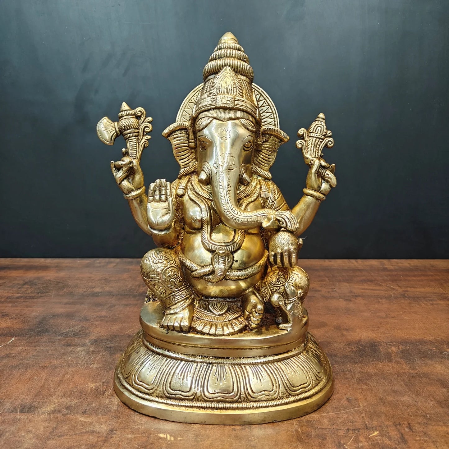 Brassaura® Brass Lord Ganesha Statue | Seated Ganpati Bappa Idol for Wisdom, Success & Prosperity | Premium Brass Sculpture for Home Temple & Spiritual Décor | 15 Inches | 13 Kg