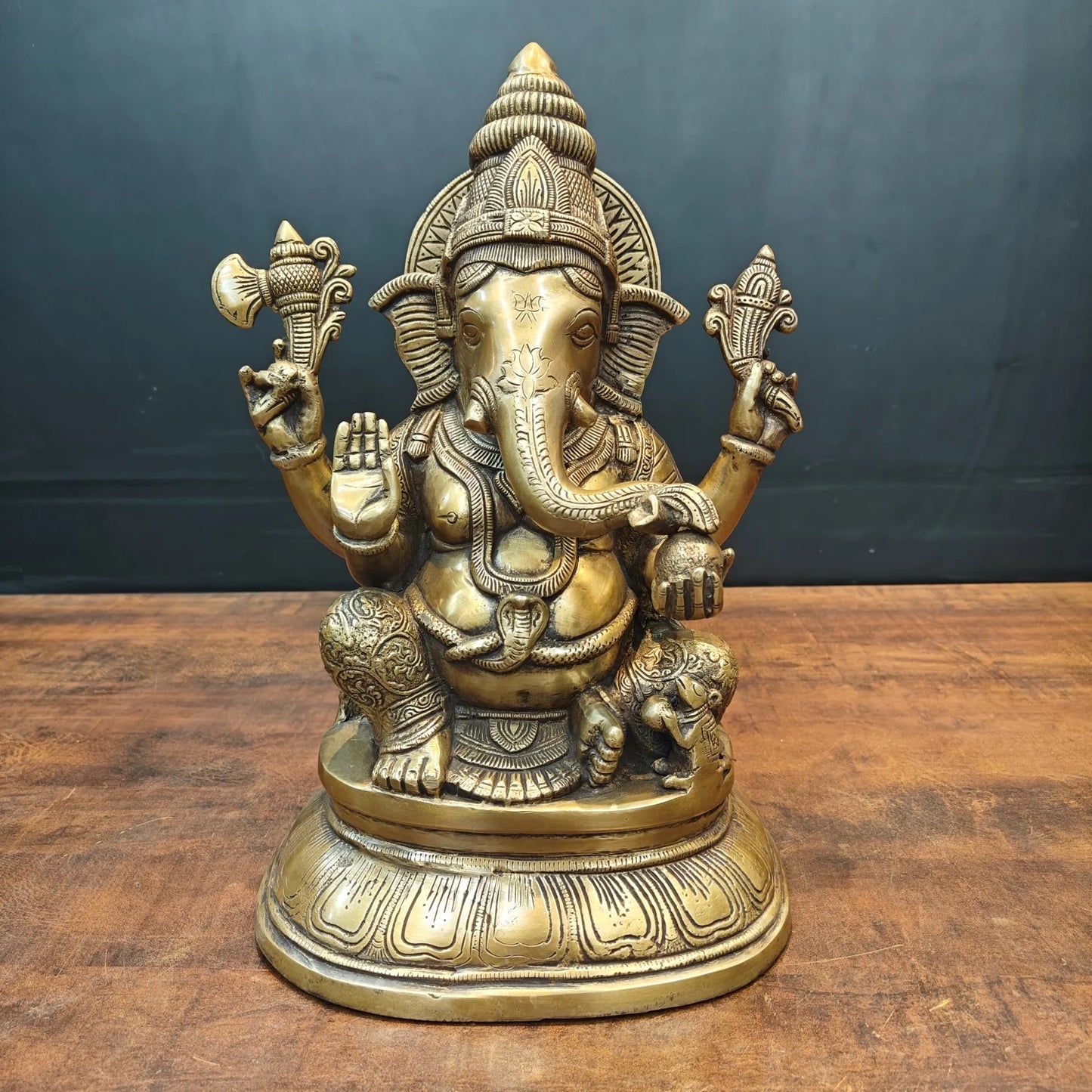 Brassaura® Brass Lord Ganesha Idol | Seated Ganpati Murti with Traditional Detailing | Sacred Brass Sculpture for Home Temple, Spiritual Décor & Gifting | 15 Inches | 13 Kg