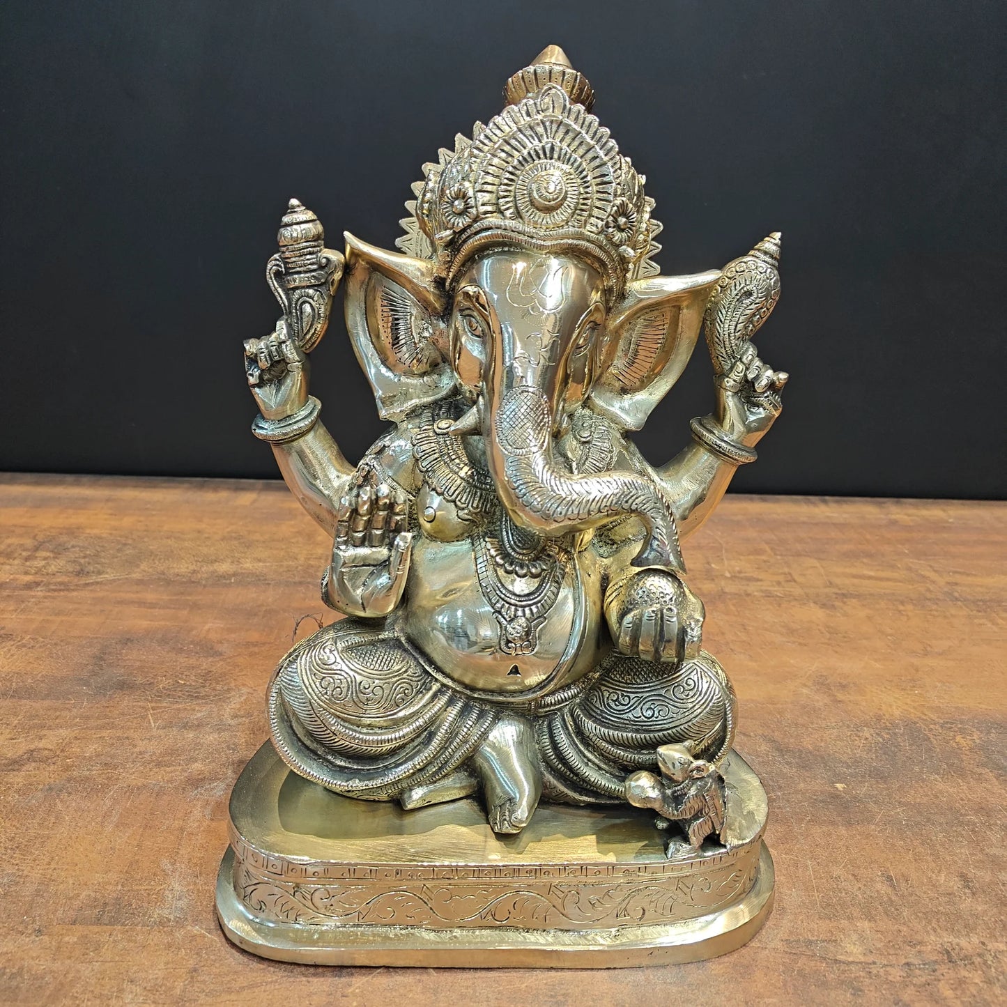 Brassaura® Lord Ganesha Brass Idol | Premium Solid Brass Ganpati Murti with Antique Finish | Handcrafted Hindu God Statue for Home Temple, Pooja Room & Spiritual Décor | Height 13.5 Inches | 11.1 Kg