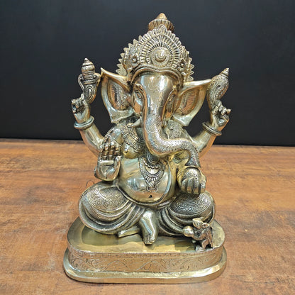 Brassaura® Lord Ganesha Brass Idol | Premium Solid Brass Ganpati Murti with Antique Finish | Handcrafted Hindu God Statue for Home Temple, Pooja Room & Spiritual Décor | Height 13.5 Inches | 11.1 Kg