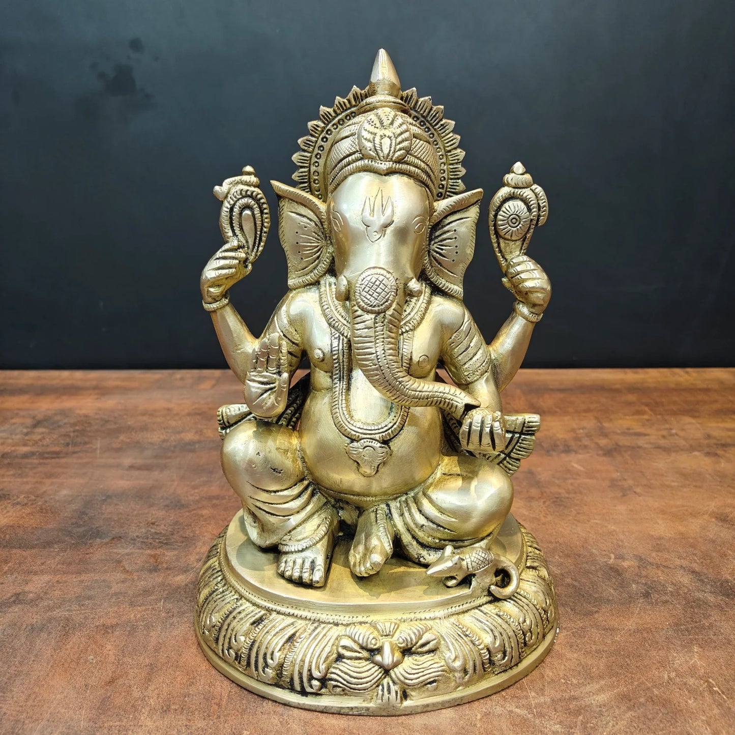 Brassaura® Brass Sitting Ganesha Statue | Lord Ganpati Idol for Home Temple, Pooja Room & Spiritual Décor | Handcrafted Brass Murti | 11 Inches | 6 Kg