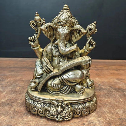 Brassaura® Seated Lord Ganesha Brass Statue | Auspicious Remover of Obstacles | Height 8 Inches & Weight 2.8 Kgs