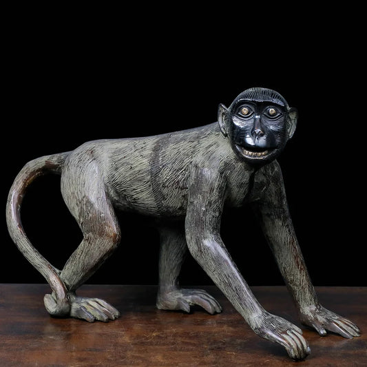 Brassaura® Monkey Sculpture Statue with Antique Finish | Pure Superfine Brass Handcrafted Murti | Brass Statue for Home Temple, Pooja Room | Height 13 Inches | Weight 13.6 Kgs
