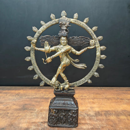Brassaura® Brass Nataraja Idol with Prabhavali | Handcrafted Dancing Lord Shiva Statue | Premium Brass Shiva Murti for Home Temple, Spiritual Décor & Gifting | 22.5 Inches | 11 Kg