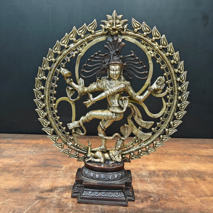 Brassaura® Brass Nataraja Idol with Ornate Prabhavali | Handcrafted Dancing Lord Shiva Statue | Premium Brass Shiva Murti for Home Temple, Spiritual Décor & Gifting | 24 Inches | 12 Kg