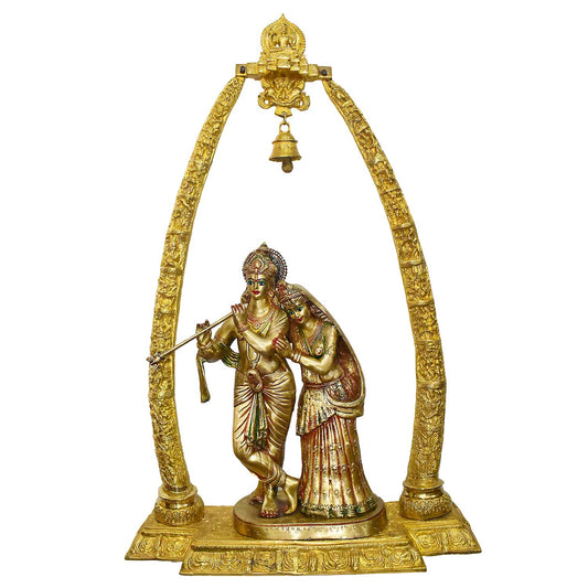 Brassaura® Brass Shri Radha-Krishna Murti with Prem Mandap & Ghanti Shringar | Height 44 Inches