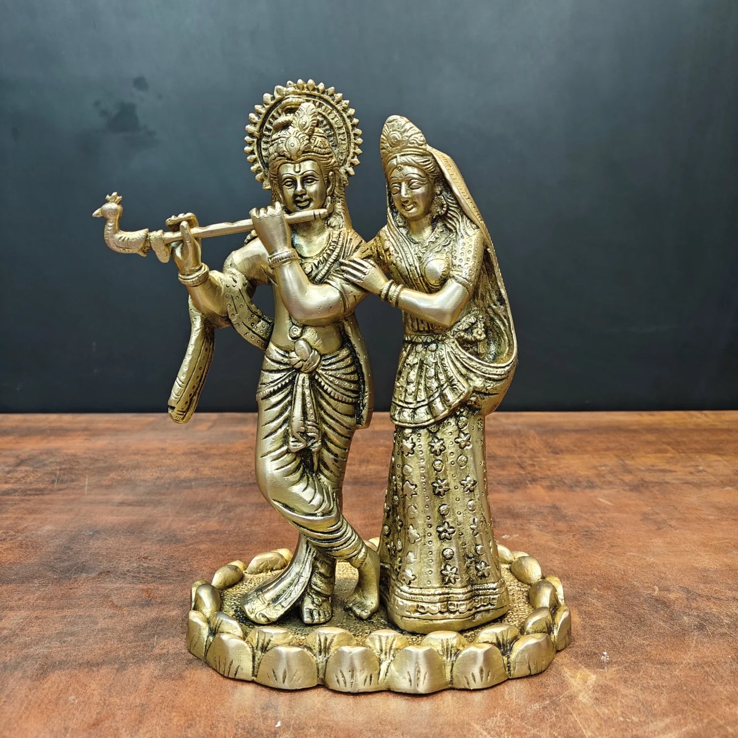 Brassaura® Brass Radha Krishna Statue | Lord Krishna Playing Flute with Radha | Divine Brass Idol for Home Temple & Spiritual Décor | 10 Inches | 4 Kg