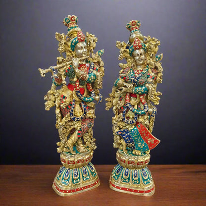 Brassaura® Brass Radha Krishna Idol Set | Handcrafted Gopi Gopal Murti for Home Temple, Living Room & Spiritual Décor | 29 Inches | 33 Kg