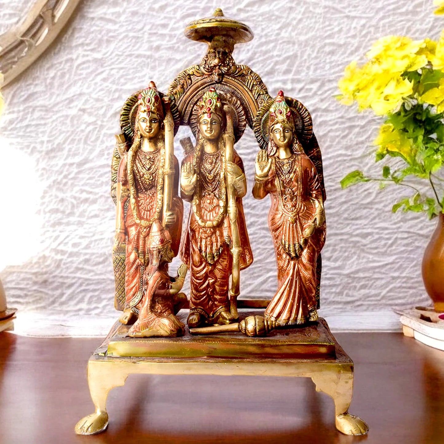ब्रासोरा® वृंदावन वेणुगोपाल कृष्ण पीतल की प्रतिमा मोर के साथ | एंटीक नीला और सुनहरा रंग | ऊँचाई 20 इंच