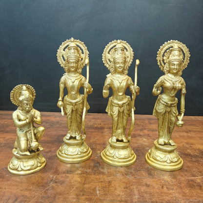 Brassaura® Handmade Brass Ram Darbar Idol Set with Hanuman | Ram, Sita, Lakshman & Hanuman Statue for Home Temple, Office & Pooja Room | Height 12.5 Inches | 10.5 Kg