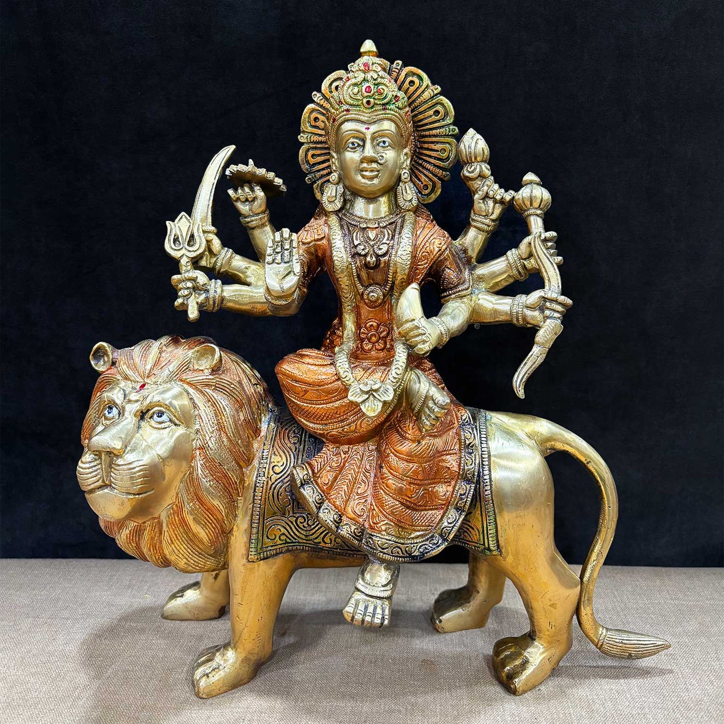 Brassaura® Sherawali Mata Brass Statue | Pure Brass | Height 13 Inches