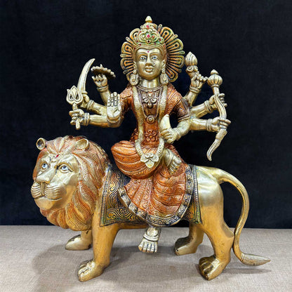 Brassaura® Sherawali Mata Brass Statue | Pure Brass | Height 13 Inches
