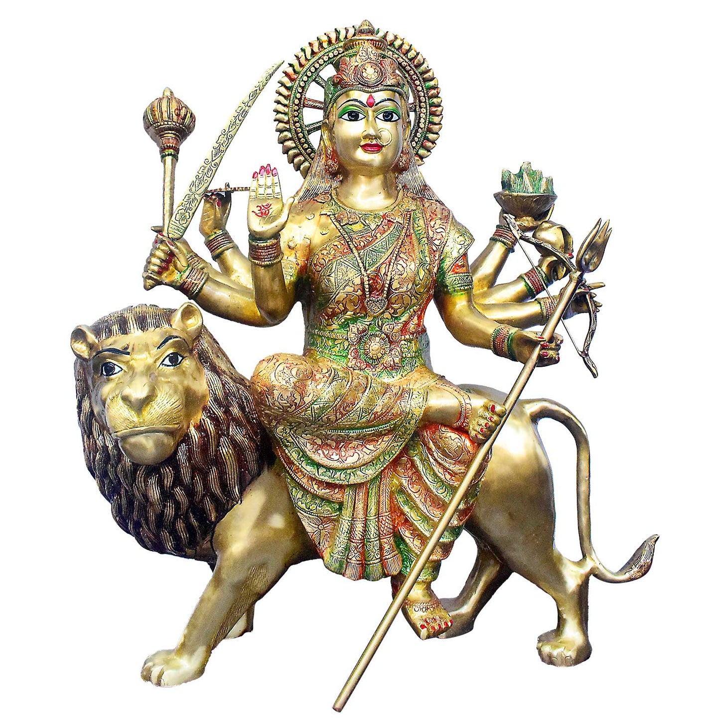 Brassaura® Brass Sherawali Mata Statue Seated on Lion | Height 34 Inches