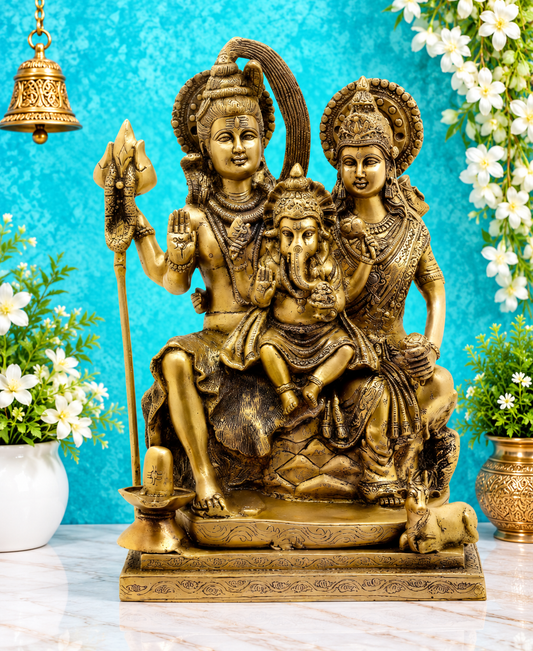 Brassaura® Shiva Parvati with Bal Ganesha | Brass Statue | Height 18 Inches & Weight 17 kgs