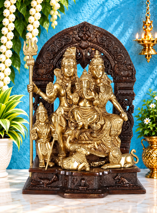 Brassaura® Brass Shiv Family Statue | Pure Superfine Brass Handcrafted Murti | Brass Statue for Home Temple, Pooja Room | Height 12 Inches | Weight 6.8 Kgs