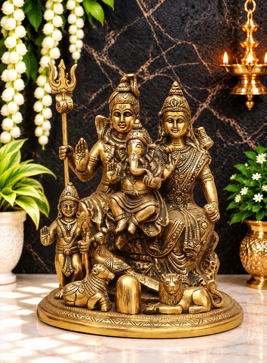 Brassaura® Shiv Parivar Brass Statue | Traditional Handcrafted Finish | Height 9.5 Inches