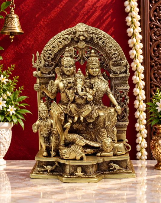 Brassaura® Brass Shiv Family Statue | Pure Superfine Brass Handcrafted Murti | Brass Statue for Home Temple, Pooja Room | Height 12 Inches | Weight 6.8 Kgs
