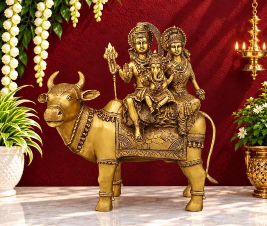 Brassaura® Shiva Family on Nandi Statue | Pure Superfine Brass Handcrafted Murti | Brass Statue for Home Temple, Pooja Room | Height 26 Inches | Weight 31.60 Kgs