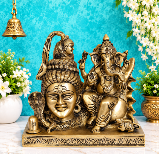 Brassaura® Divine Shiv Parivar with Ganesha Brass Sculpture | Pure Superfine Brass Handcrafted Murti | Brass Statue for Home Temple, Pooja Room | Height 8 Inches | Weight 3.50 Kgs