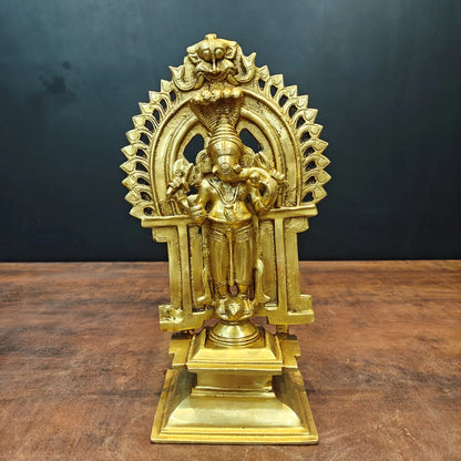 Brassaura® Brass Standing Ganesha Statue | Lord Ganpati Idol Under Sacred Arch | Handcrafted Brass Murti for Home Temple, Pooja Room & Spiritual Décor | 11 Inches | 3 Kg