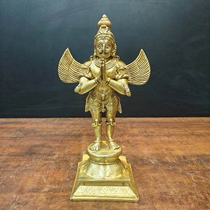 Brassaura® Handmade Brass Garuda Idol | Garuda Bhagwan Murti for Home Temple, Pooja Room & Spiritual Décor | Height 15 Inches | 5 Kg