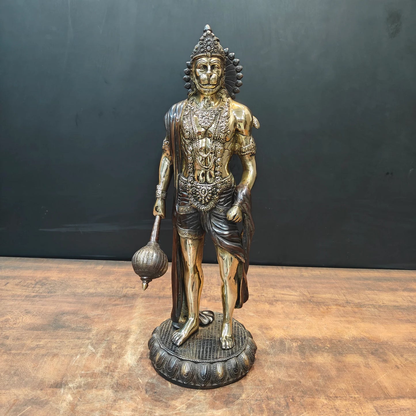 ब्रासोरा® वृंदावन वेणुगोपाल कृष्ण पीतल की प्रतिमा मोर के साथ | एंटीक नीला और सुनहरा रंग | ऊँचाई 20 इंच