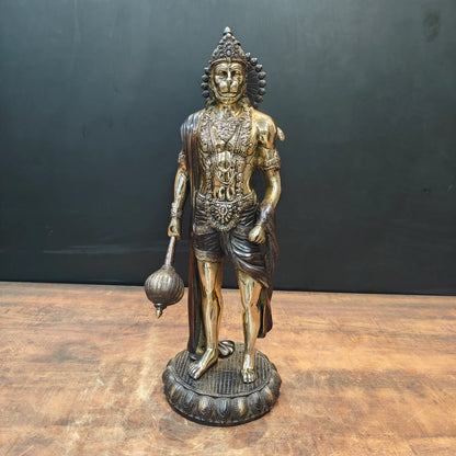 ब्रासोरा® वृंदावन वेणुगोपाल कृष्ण पीतल की प्रतिमा मोर के साथ | एंटीक नीला और सुनहरा रंग | ऊँचाई 20 इंच
