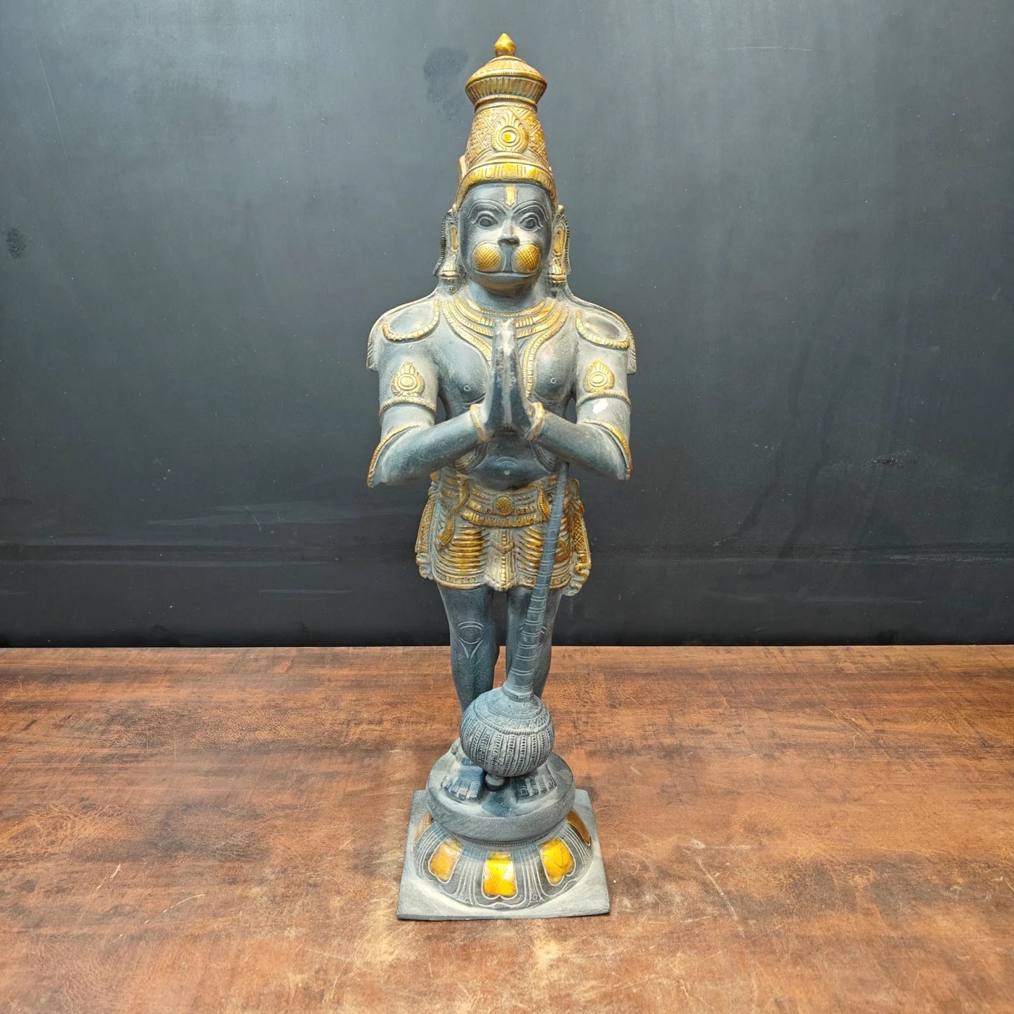 Brassaura® Brass Panchmukhi Hanuman Statue | Standing Hanuman Idol with Gada | Traditional Sacred Brass Sculpture for Home Temple, Spiritual Décor & Gifting | 23 Inches | 9 Kg