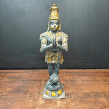 Brassaura® Brass Panchmukhi Hanuman Statue | Standing Hanuman Idol with Gada | Traditional Sacred Brass Sculpture for Home Temple, Spiritual Décor & Gifting | 23 Inches | 9 Kg