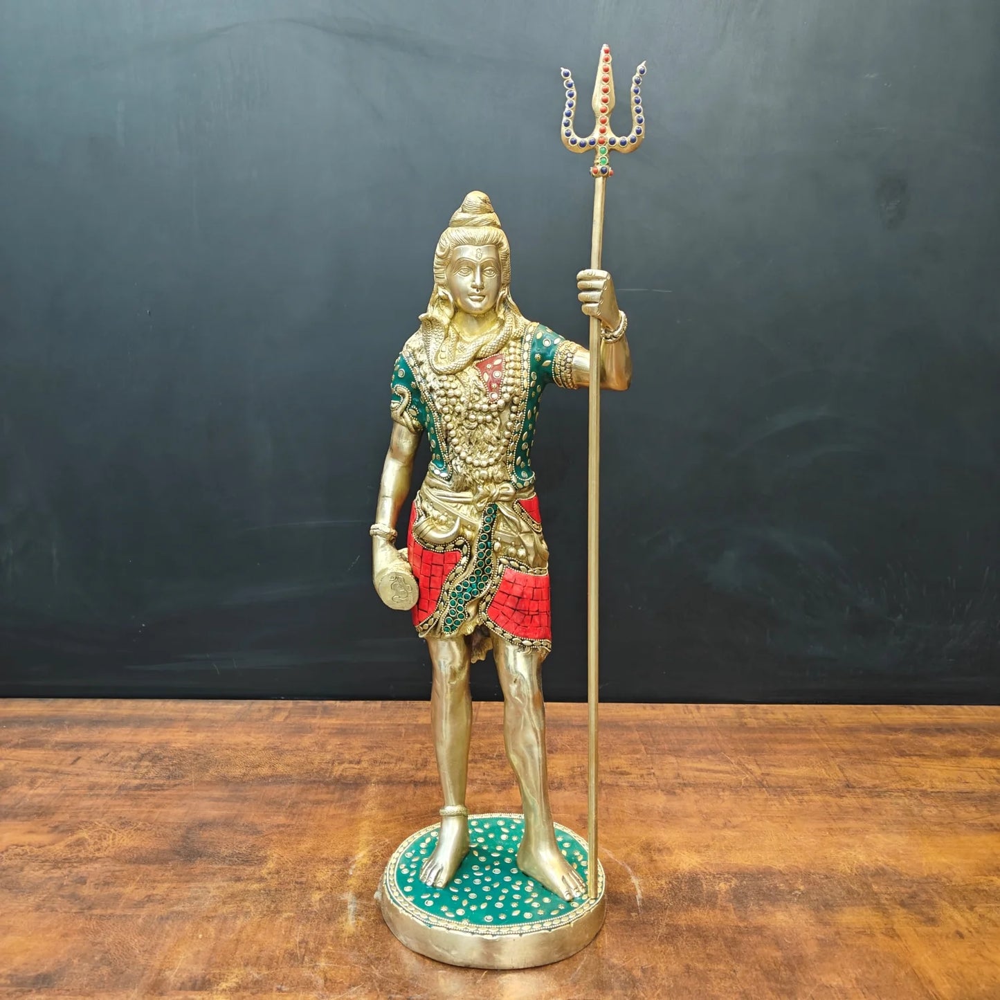 Brassaura® Handmade Brass Standing Lord Shiva Idol | Shiv Murti with Trishul for Home Temple, Office & Pooja Room | Height 24 Inches | 12 Kg