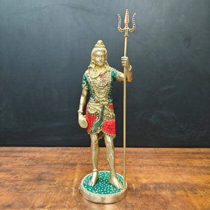Brassaura® Handmade Brass Standing Lord Shiva Idol | Shiv Murti with Trishul for Home Temple, Office & Pooja Room | Height 24 Inches | 12 Kg