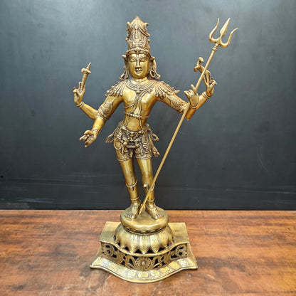 ब्रासोरा® वृंदावन वेणुगोपाल कृष्ण पीतल की प्रतिमा मोर के साथ | एंटीक नीला और सुनहरा रंग | ऊँचाई 20 इंच