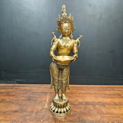 ब्रासोरा® वृंदावन वेणुगोपाल कृष्ण पीतल की प्रतिमा मोर के साथ | एंटीक नीला और सुनहरा रंग | ऊँचाई 20 इंच