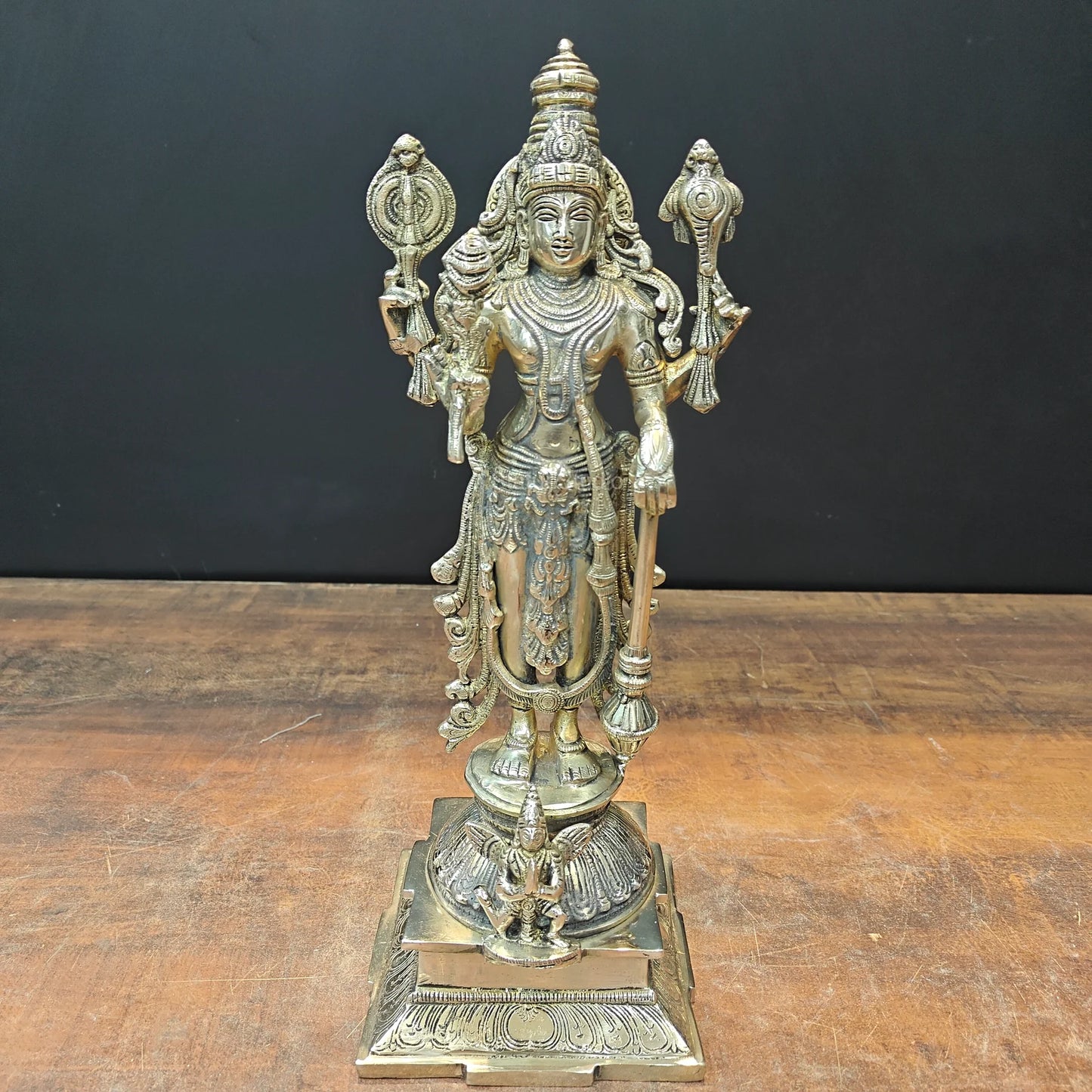 Brassaura® Lord Vishnu Brass Idol | Handcrafted Standing Vishnu Murti for Home Temple, Spiritual Décor & Vastu | 14.5 Inches | 5 Kg