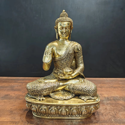ब्रासोरा® वृंदावन वेणुगोपाल कृष्ण पीतल की प्रतिमा मोर के साथ | एंटीक नीला और सुनहरा रंग | ऊँचाई 20 इंच