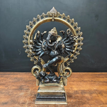 ब्रासोरा® वृंदावन वेणुगोपाल कृष्ण पीतल की प्रतिमा मोर के साथ | एंटीक नीला और सुनहरा रंग | ऊँचाई 20 इंच